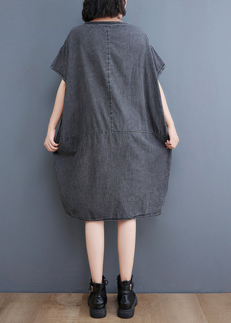 Plus Size Black V Neck Patchwork Denim Dresses Summer