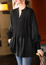 Plus Size Black V Neck fashion Knit Shirt Winter