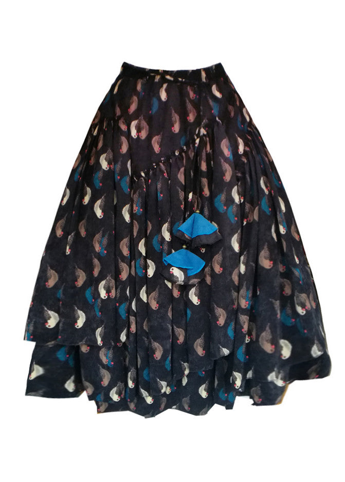 Plus Size Black Wrinkled Print Elastic Waist Corduroy Skirt Spring