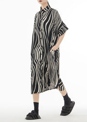 Plus Size Black Zebra Pattern Oversized Cotton Shirt Dress Summer