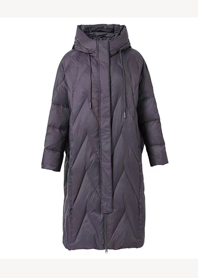 Plus Size Black Zip Up Patchwork Hooded Duck Down Coats Winter