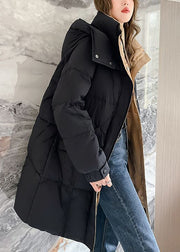 Plus Size Black Zippered Hooded Pockets Duck Down Coat Winter