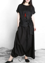Plus Size Black asymmetrical design Elastic Waist Summer Linen Skirts - SooLinen