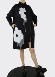 Plus Size Black asymmetrical design Ruffled shirt Dresses Spring