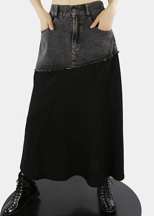 Plus Size Schwarze elastische Taille Taschen A-Linie Röcke Frühling