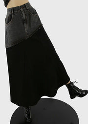 Plus Size Black elastic waist Pockets A Line Skirts Spring