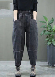 Plus Size Schwarze dicke Jeanshose mit hoher Taille Winter