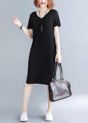 Plus Size Black side open Cotton Summer Dresses - SooLinen