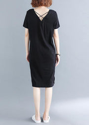 Plus Size Black side open Cotton Summer Dresses - SooLinen