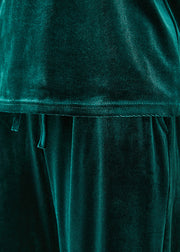 Plus Size Blackish Green Slim Fit Silk Velour Two Pieces Set Fall