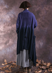 Plus Size Blue Asymmetrical Gradient color Cotton Spring wrap coat