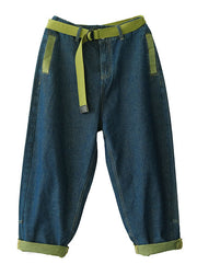 Plus Size Blue Casual Pockets Patchwork Harem Fall Pants