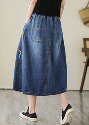 Plus Size Blue Embroidered Pockets Denim Skirts Summer