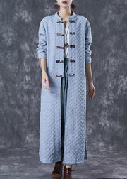 Plus Size Blue Grey Chinese Button Cotton Trench Coats Fall