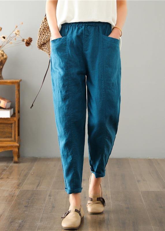 Plus Size Blue Harem Cotton Linen Summer Pants - SooLinen