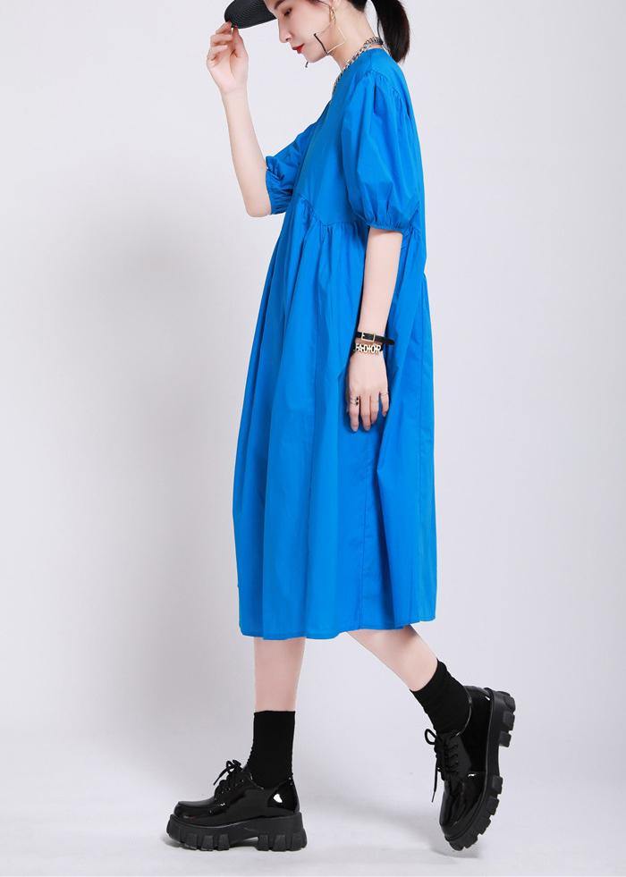 Plus Size Blue Loose Cotton Summer Dresses - SooLinen