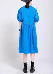 Plus Size Blue Loose Cotton Summer Dresses - SooLinen