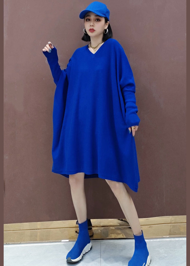 Plus Size Blue Loose Knit Dresses Spring