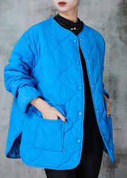 Plus Size Blue Oversized Pockets Fine Cotton Filled Coats Spring