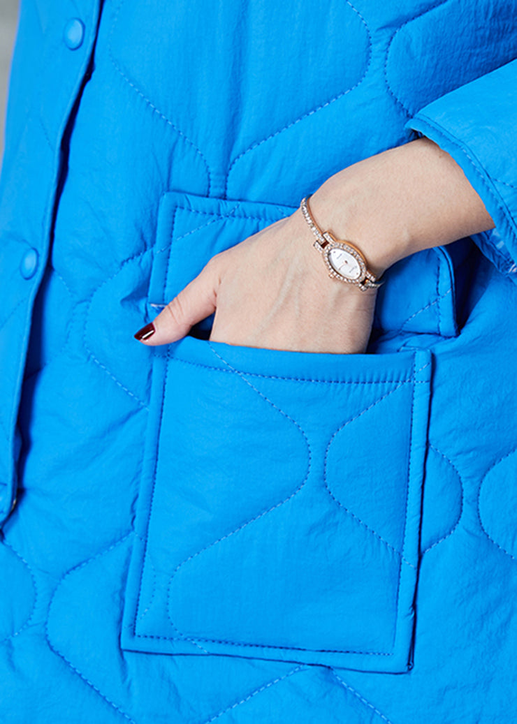 Plus Size Blue Oversized Pockets Fine Cotton Filled Coats Spring