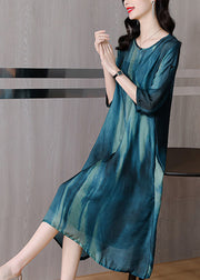 Plus Size Blue Oversized Tie Dye Silk A Line Dress Summer