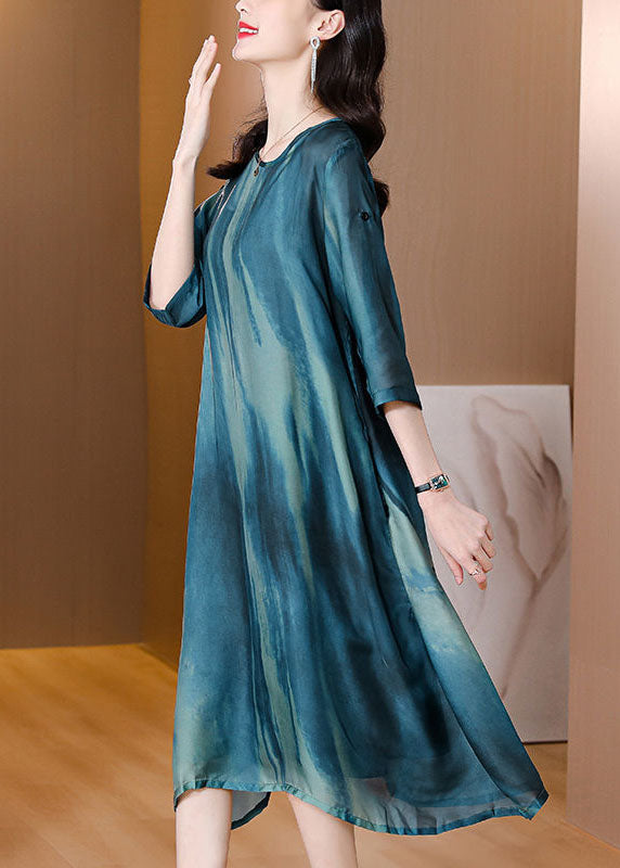 Plus Size Blue Oversized Tie Dye Silk A Line Dress Summer