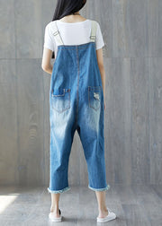 Plus Size Blue Patchwork pockets Jumpsuits Spring