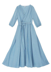 Plus Size Blue Patchwork tie waist Party Summer Chiffon Dress - SooLinen