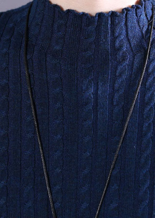 Plus Size Blue Pockets Knit Urlaubskleider Frühling