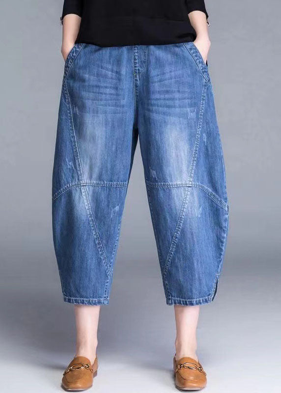 Plus Size Blau Taschen Patchwork Laterne Herbst Jeanshose