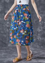 Plus Size Blue Print Exra Large Hem Linen Skirt Summer