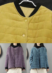 Plus Size Blue Stand Collar Pockets Fine Cotton Filled Coats Winter