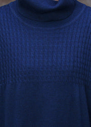 Plus Size Blue Turtle Neck Long Knit Dress Winter