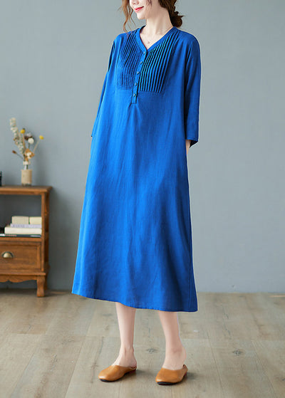 plus size blue wrinkled linen long dresses half sleeve regular price ...