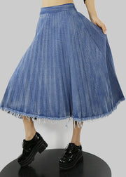 Plus Size Blue Zip Up elastic waist pleated skirts Spring