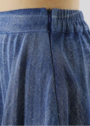 Plus Size Blue Zip Up elastic waist pleated skirts Spring