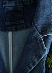 Plus Size Blue button pockets V Neck denim Coats Long Sleeve