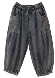 Plus Size Blue elastic waist Pockets denim Pants Spring