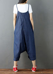 Plus Size Blue pockets harem pants Jumpsuits Spring