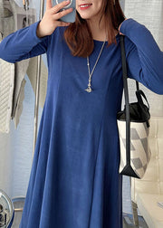 Plus Size Blau dickes Velours Slim Fit Kleid Winter