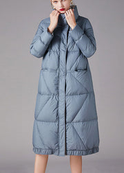 Plus Size Blaue Taschen mit Reißverschluss Winter-Entendaunenmäntel