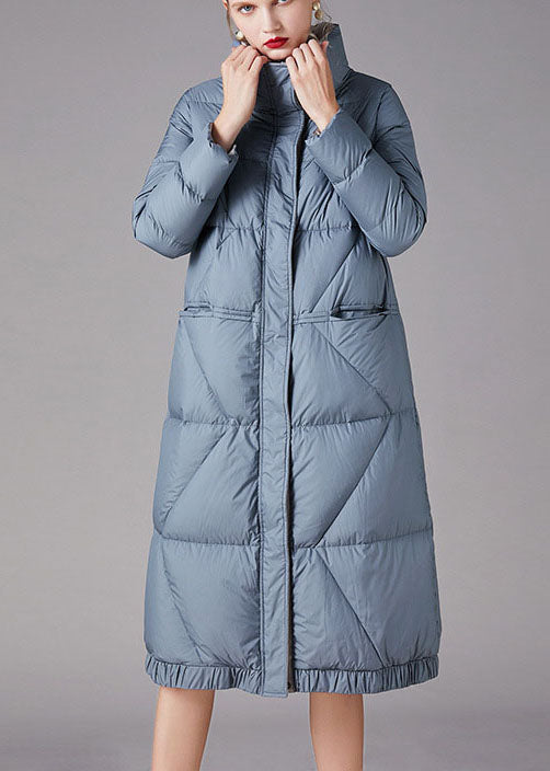 Plus Size Blue zippered Pockets Winter Duck Down Coats