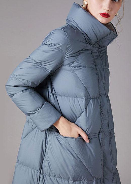 Plus Size Blaue Taschen mit Reißverschluss Winter-Entendaunenmäntel