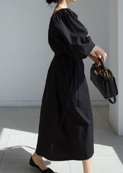 Plus Size Boho Black Cinched Cotton Dress Spring