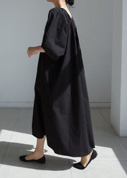 Plus Size Boho Black Cinched Cotton Dress Spring