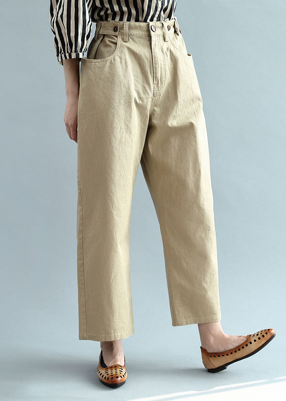 Plus Size Boho Khaki Cotton Casual Pants Spring