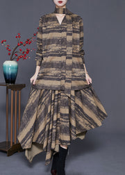 Plus Size Brown Asymmetrical Tie Dye Cotton Two Piece Set Women Clothing Spring