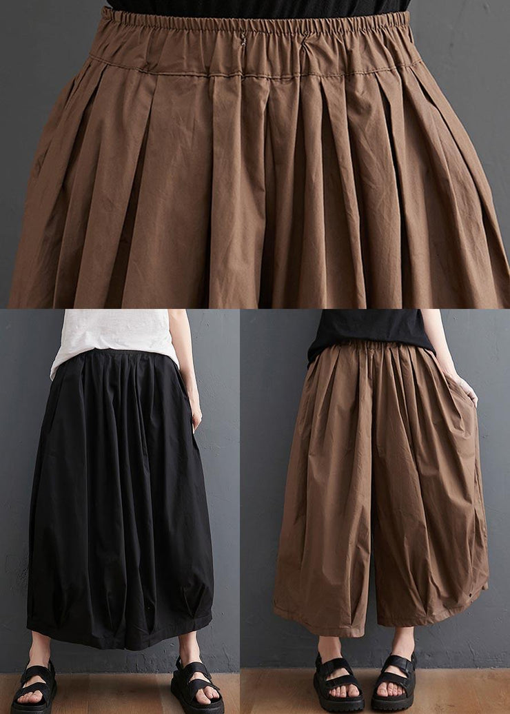 Plus Size Brown Pockets Wide Leg Pants Trousers Summer Cotton Linen - SooLinen