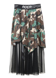 Plus Size Camouflage Asymmetrical Patchwork Tulle Skirt Spring