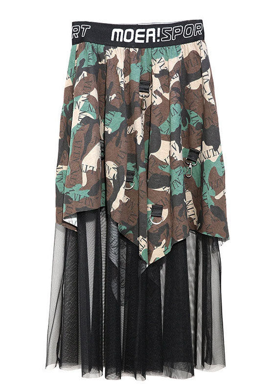 Plus Size Camouflage Asymmetrical Patchwork Tulle Skirt Spring